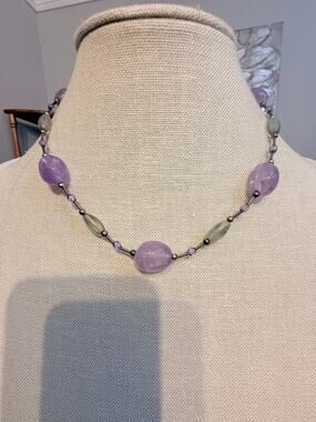 Vintage Amethyst & Quartz Gemstone Necklace 16”